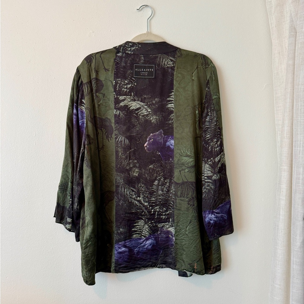 AllSaints Green Patterned Satin Kimono Jacket - Picture 3 of 5